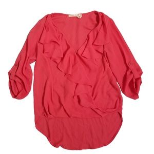 Pink Ruffle Chiffon Blouse